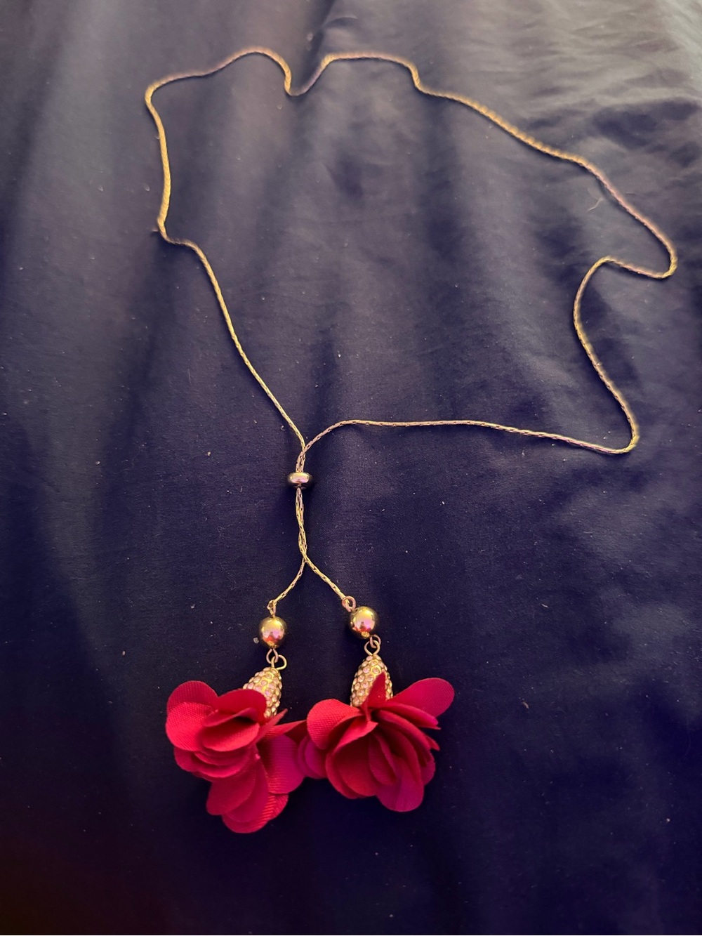 long Necklace with pink Flower Pendants